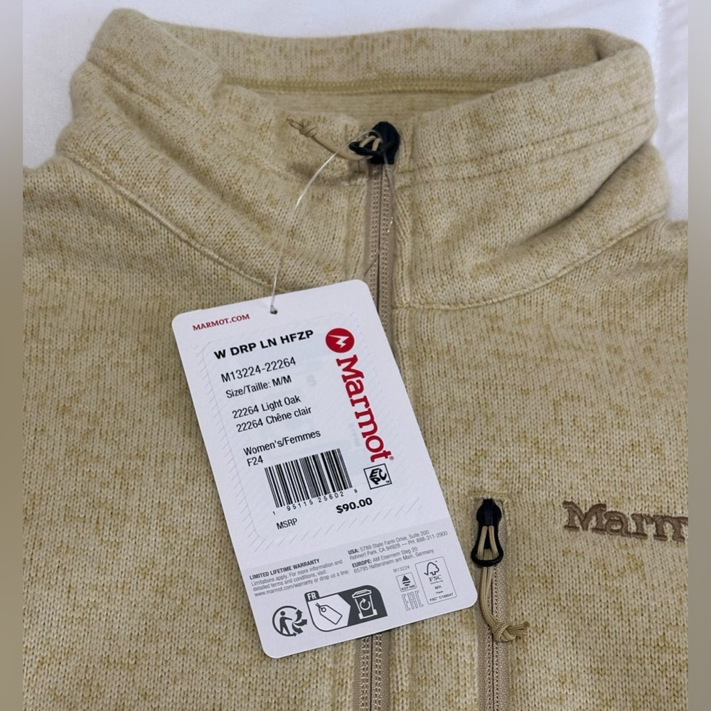 New Marmot Women's Drop Line Jacket in Light Oak Sz Medium Half Zip Sweater - Picture 4 of 6